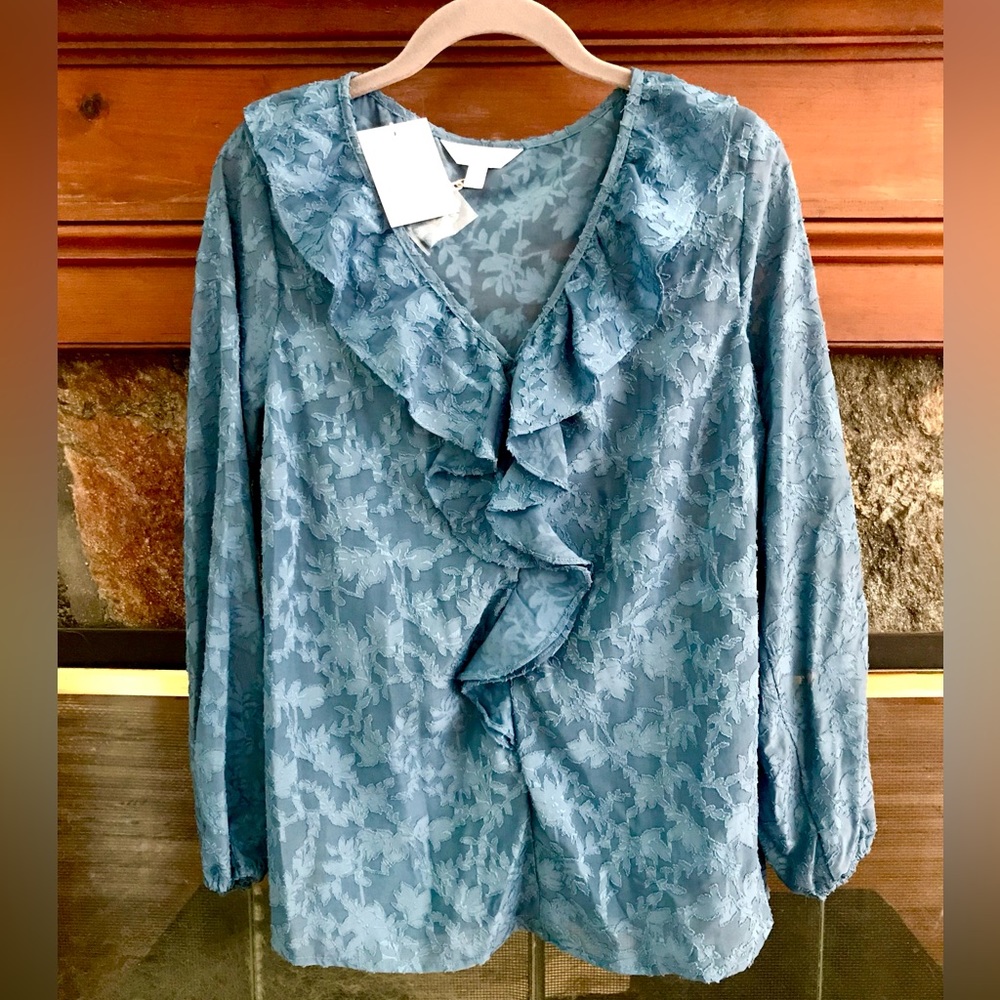 NWT LC Lauren Conrad Blue Blushing Bouquet Blouse